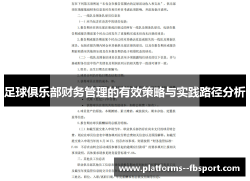 足球俱乐部财务管理的有效策略与实践路径分析